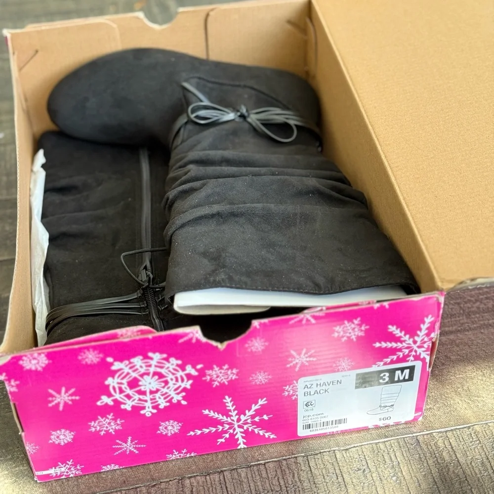 NWT Arizona Girls Black Knee High Boots Size 3 Trendy Festival Style